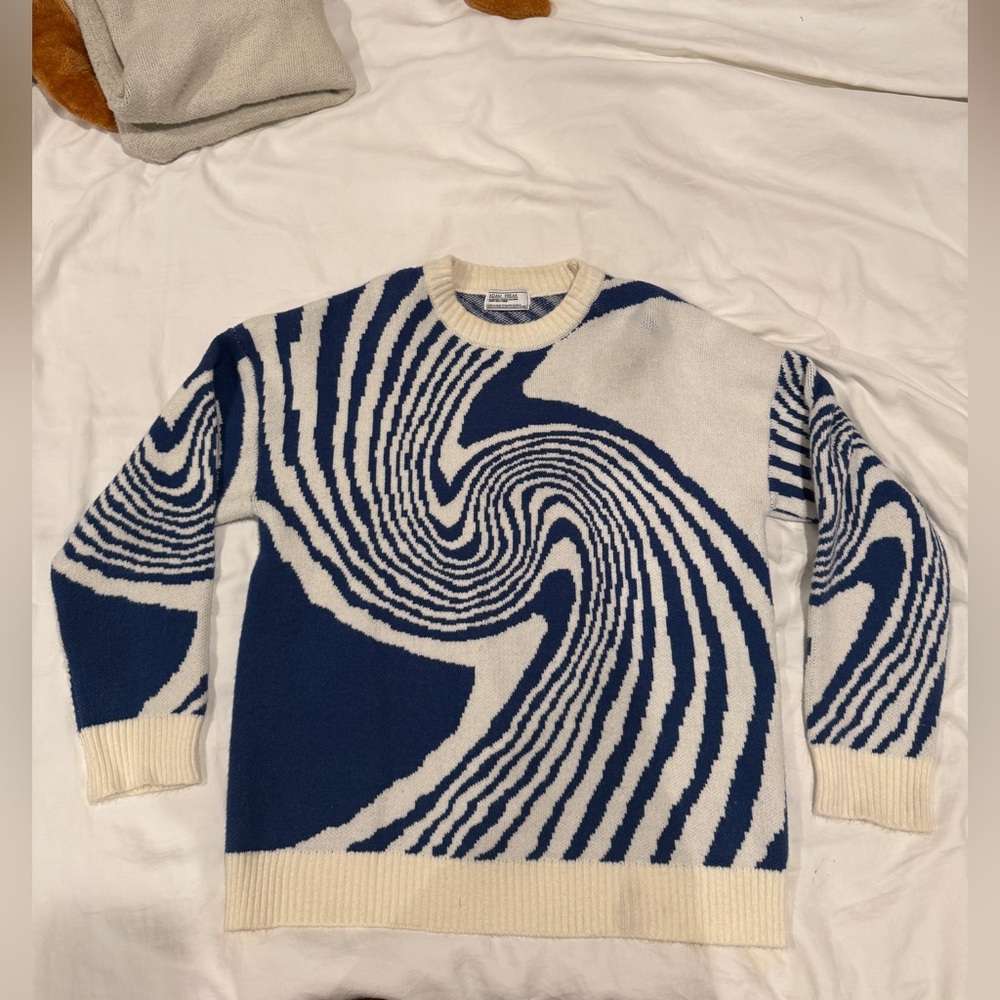 Blue and Cream Swirl Pattern Sweater